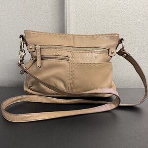 Tignanello Taupe Pebbled Leather Crossbody Bag